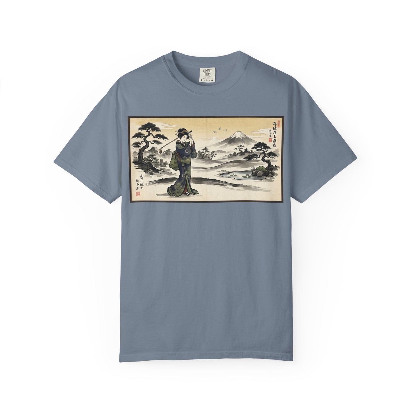 Zen Spot Golf Custom Vintage Geisha Golfer & Mount Fuji Graphic T-Shirt