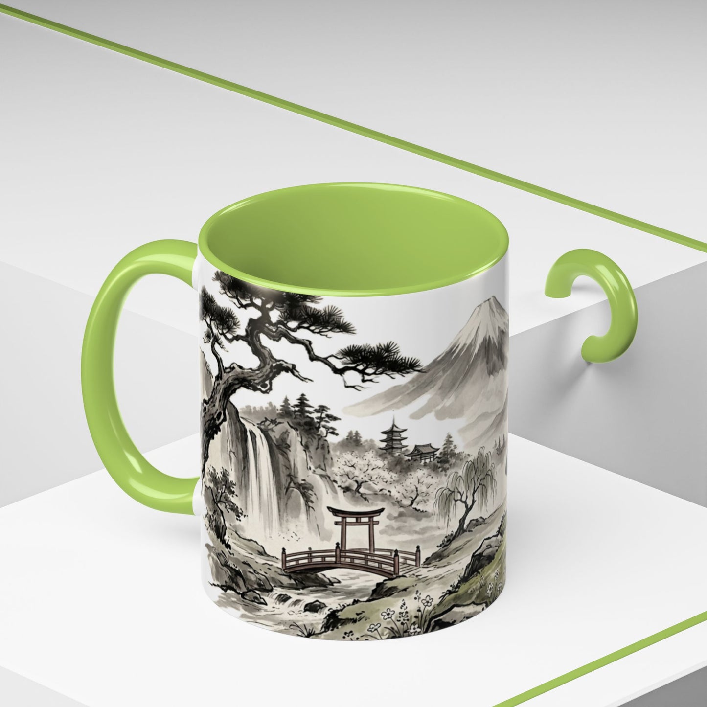 Zen Spot Golf Custom Japanese Golf Scene Accent Coffee Mug Ukiyo-e Style Golfing Geisha (11/15oz)