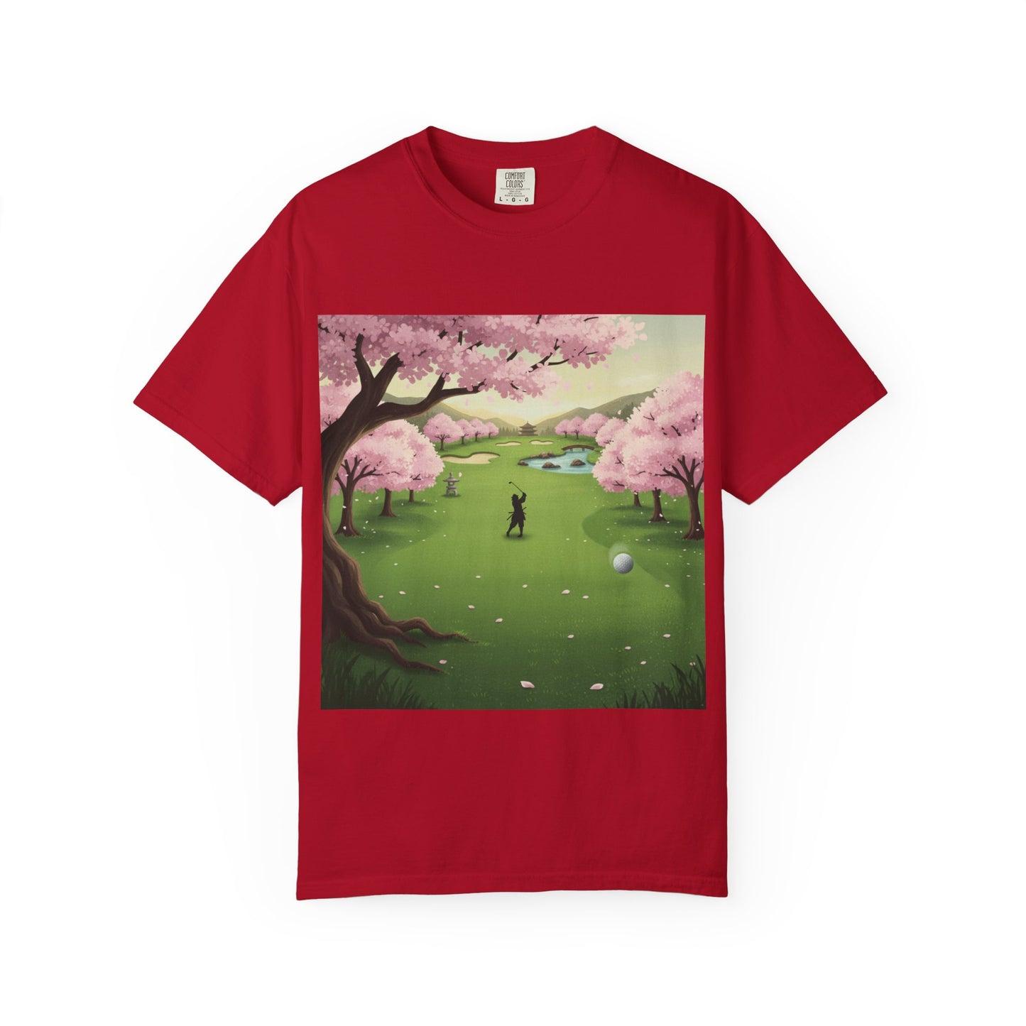 Zen Spot Customized Comfort Colors Golf Course Cherry Blossom T-Shirt – Scenic Golfer Graphic Tee