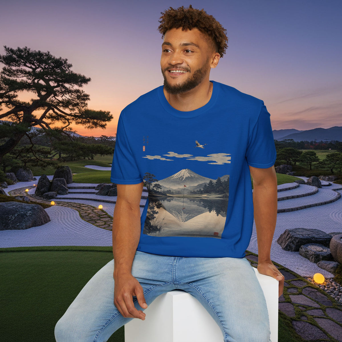 Mountain Golf Reflection T‑Shirt — Japanese Ukiyo‑Style Mount Fuji Golf Scenic Tee