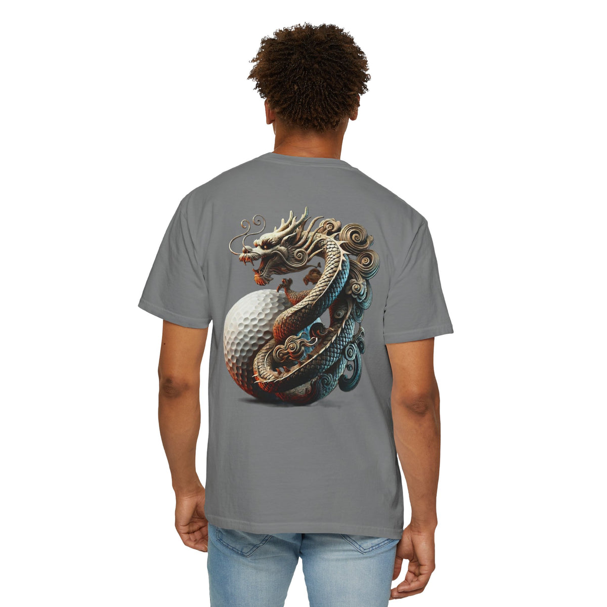 Enso Circle Chest Dragon Golf Ball Back Design Graphic T-Shirt