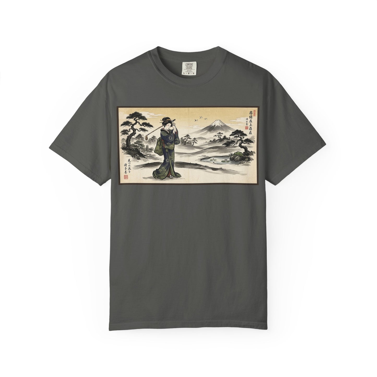 Zen Spot Golf Custom Vintage Geisha Golfer & Mount Fuji Graphic T-Shirt