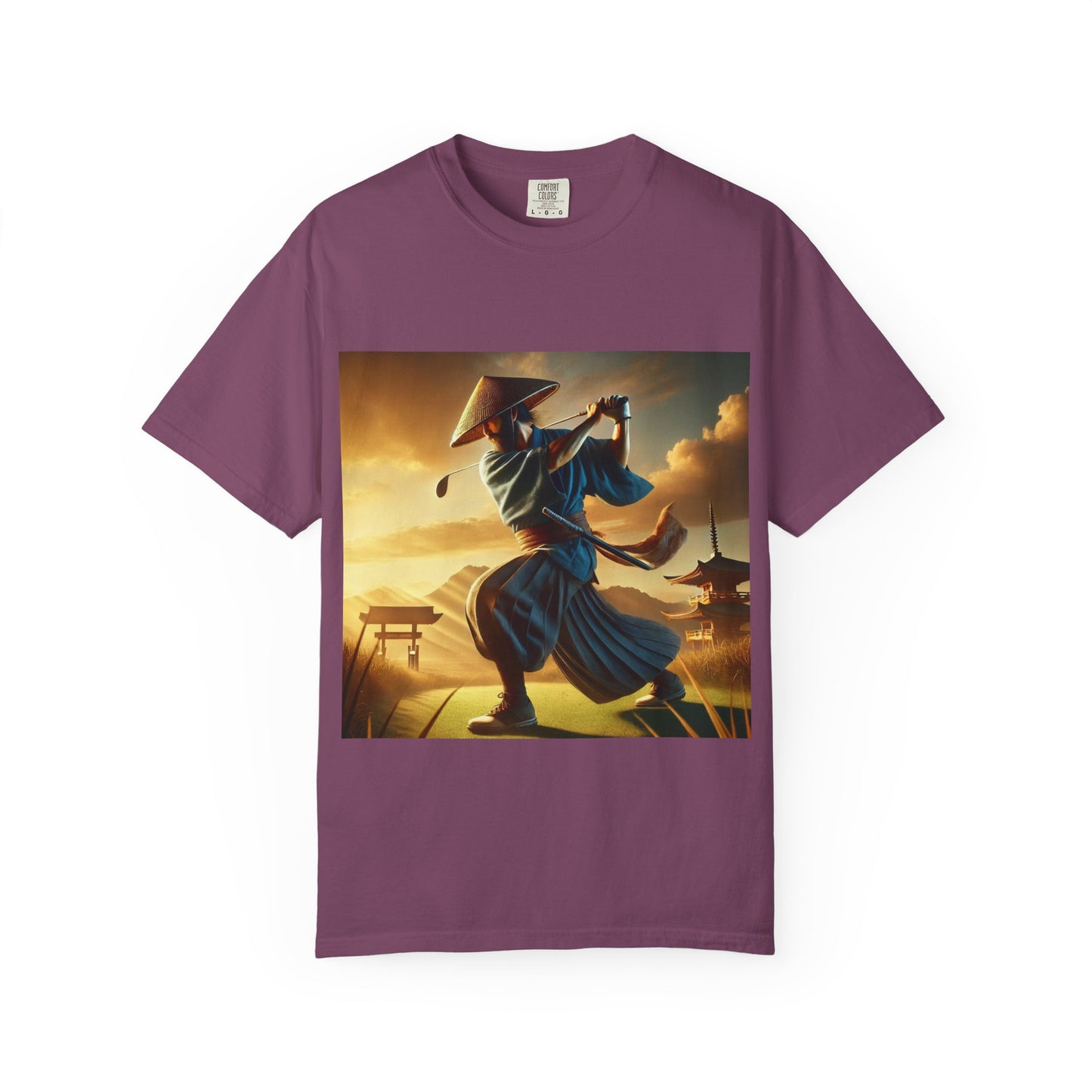 Zen Spot Golf Custom Vintage Martial Arts Samurai Golfer Sunset Graphic T-Shirt