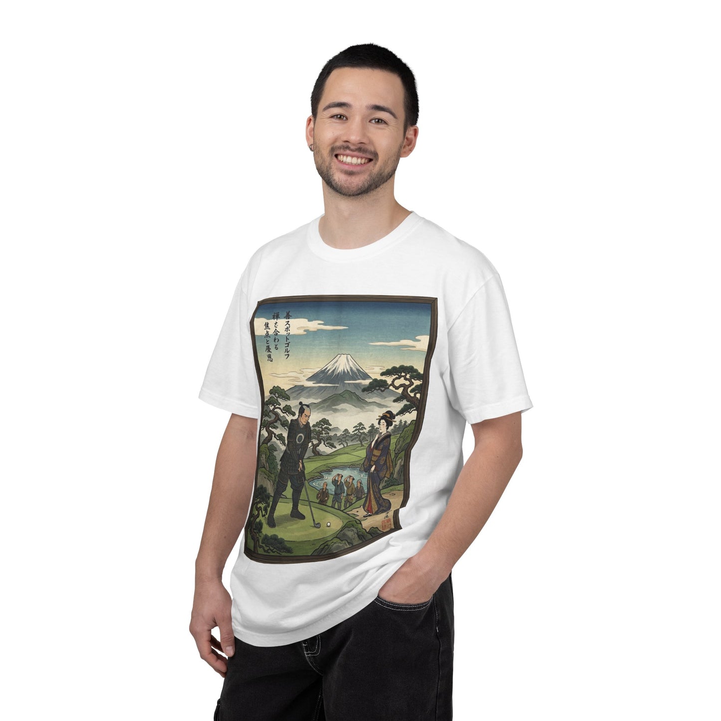 Vintage Japanese Ukiyo-e Golf T-Shirt — Mount Fuji Scene