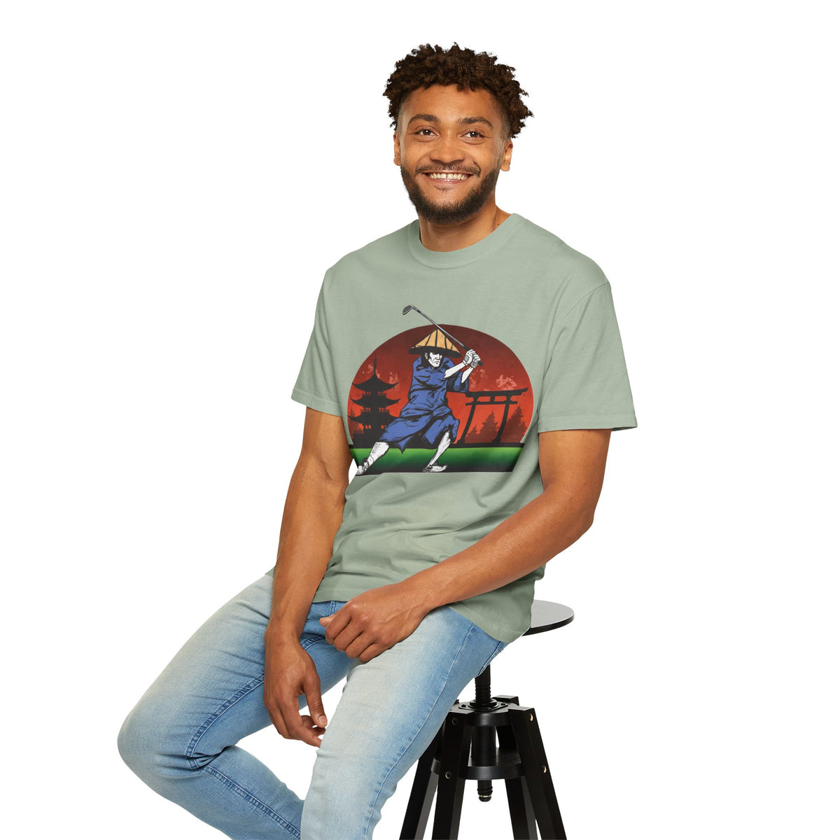 Japanese Sunset Samurai Golfer Graphic T-Shirt
