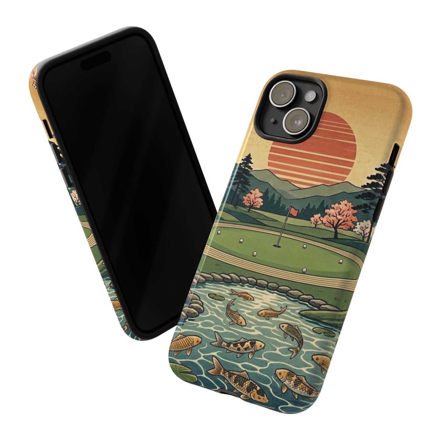 Golf Koi Pond Phone Case — Vintage Sunset Golf Course Design