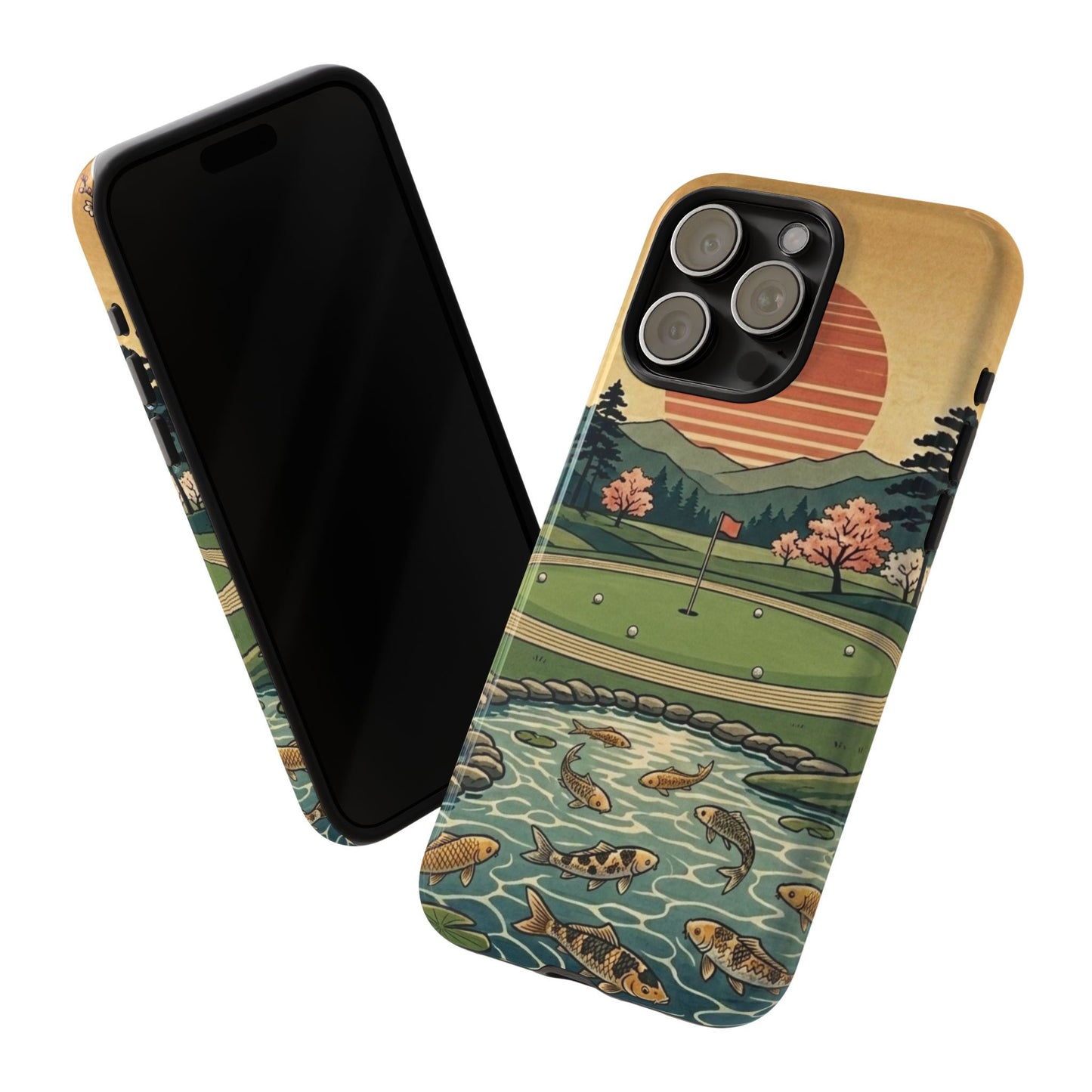 Golf Koi Pond Phone Case — Vintage Sunset Golf Course Design