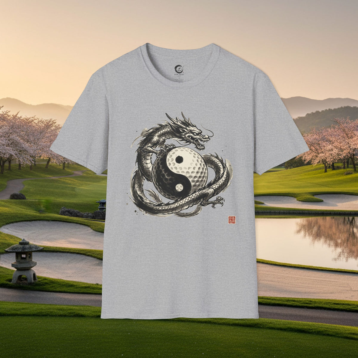 Yin Yang Golf Ball Dragon Golf T-Shirt — Asian Dragon Golf Ball Tee
