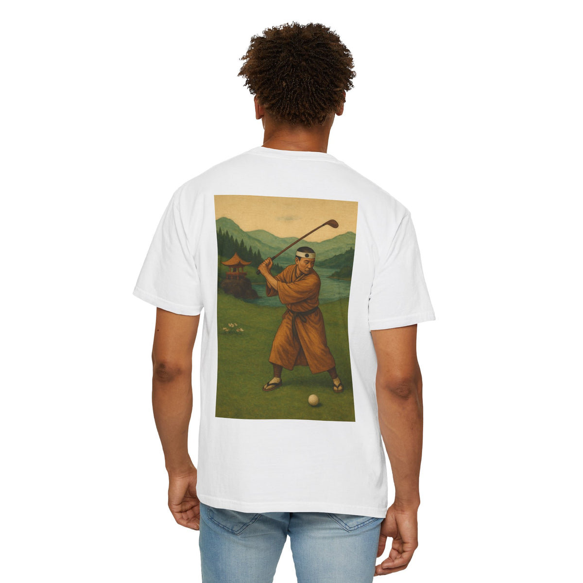 Enso Circle Golf  Stroke Chest Vintage Monk Golfer Back Graphic T-Shirt