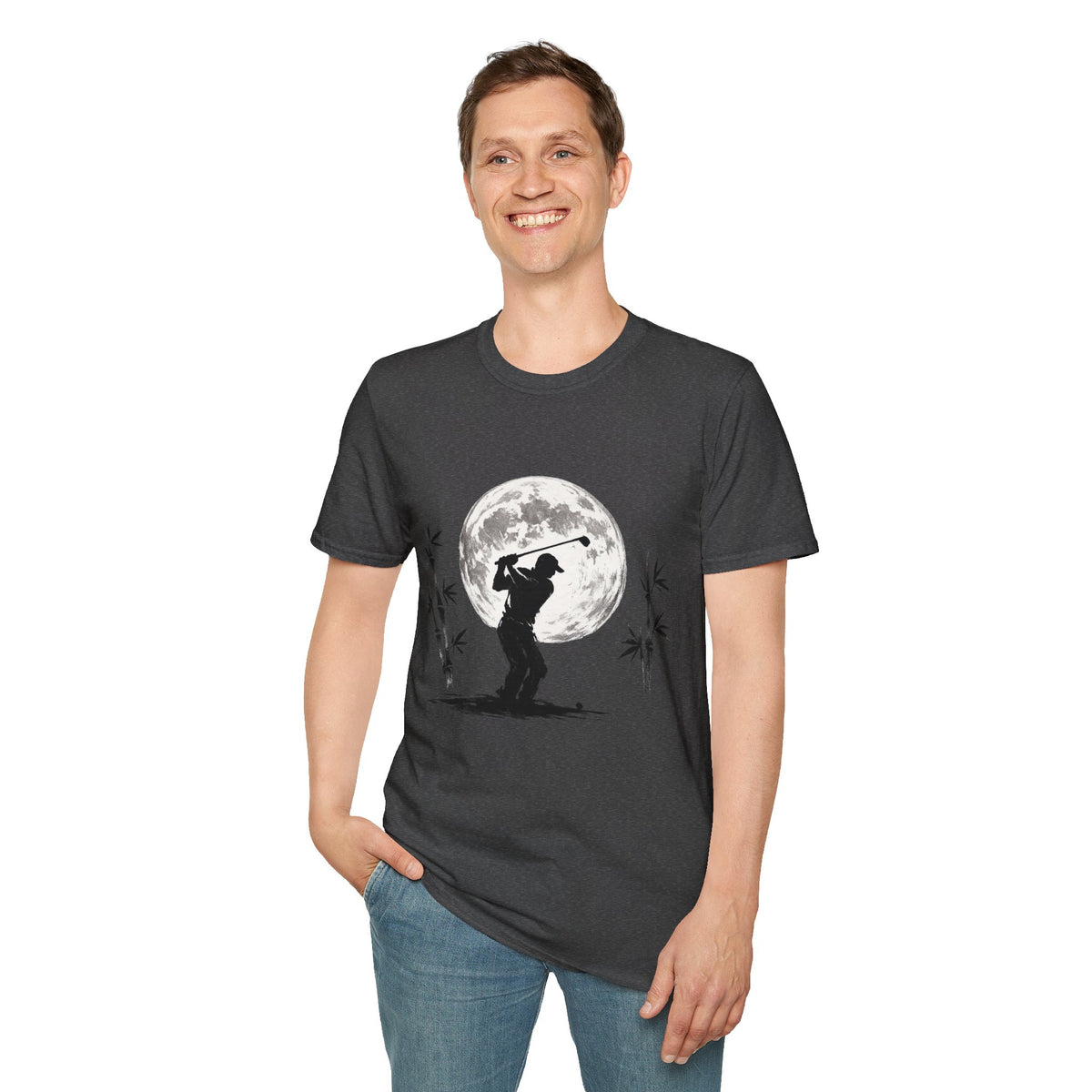 Golf Silhouette T-Shirt — Golfer Swing Moon Graphic