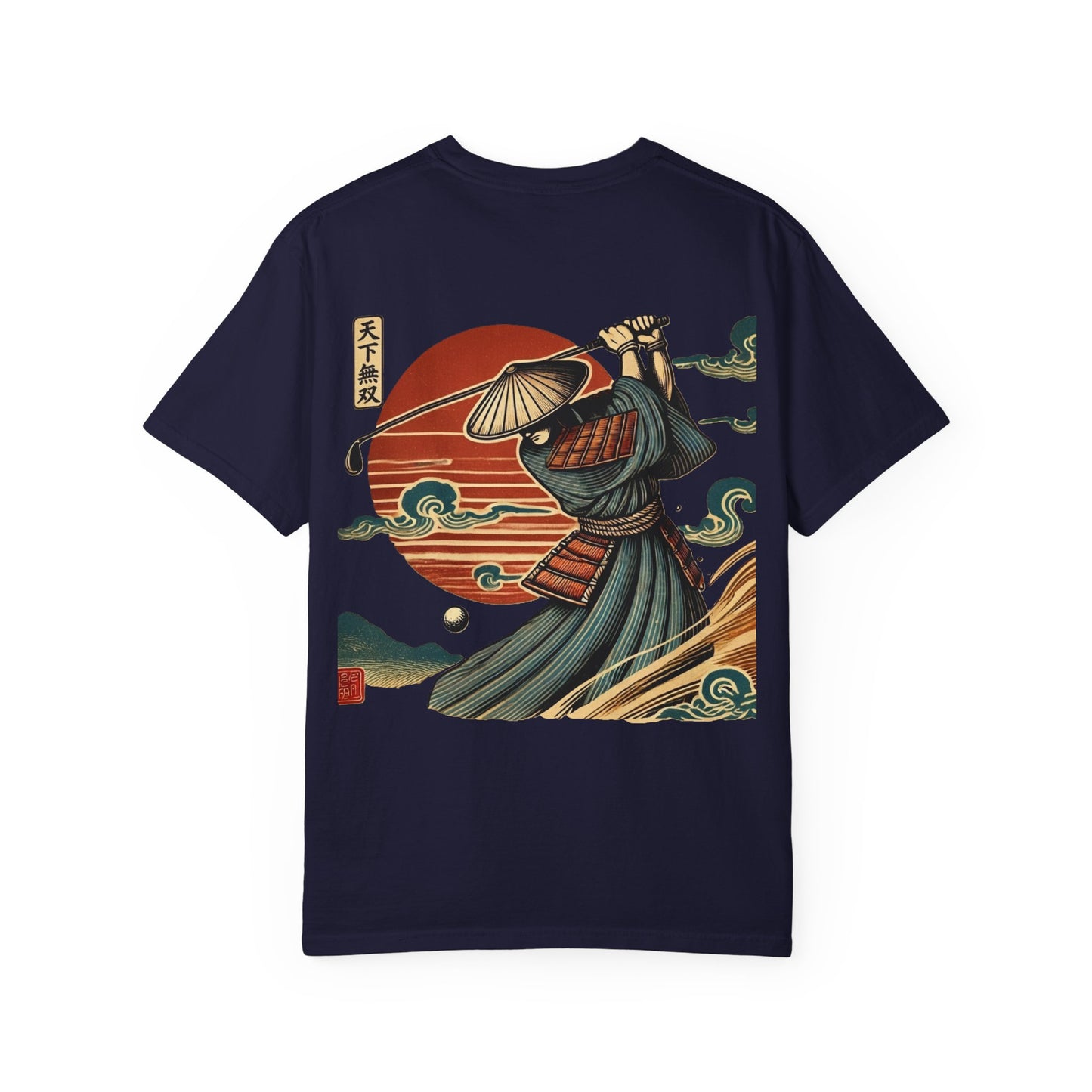 Zen Spot Golf Custom Samurai Golfer Sunset Graphic T-Shirt