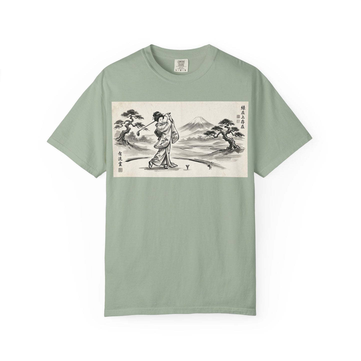 Zen Spot Golf Custom Vintage Geisha Golfer & Mount Fuji Graphic T-Shirt