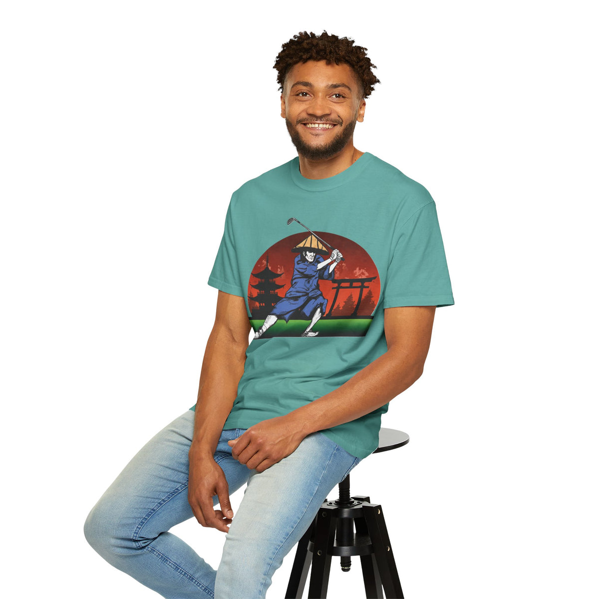 Japanese Sunset Samurai Golfer Graphic T-Shirt
