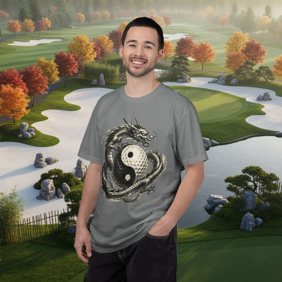 Yin Yang Golf Ball Dragon Golf Tee — Asian Ink Dragon Golf Ball T-Shirt