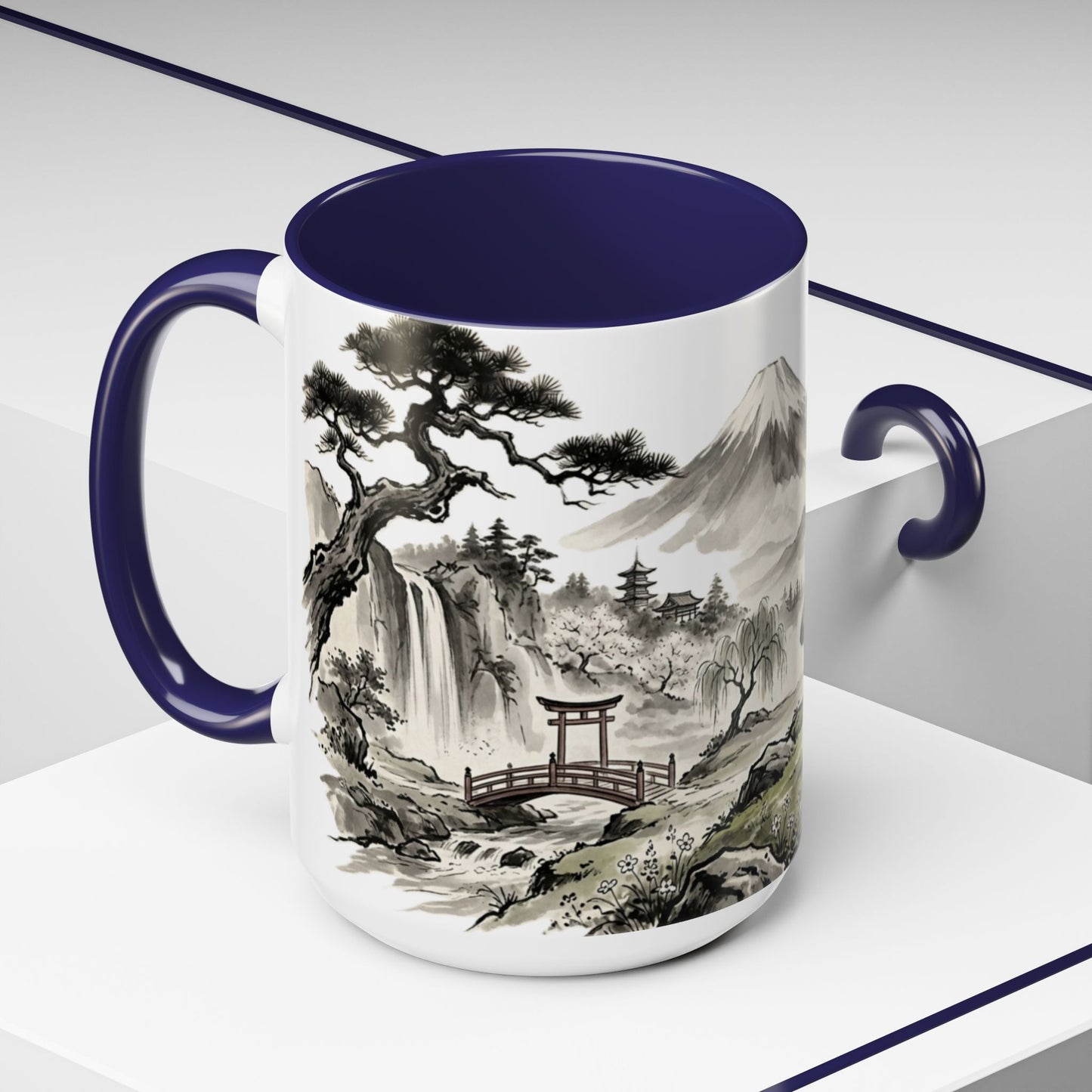 Zen Spot Golf Custom Japanese Golf Scene Accent Coffee Mug Ukiyo-e Style Golfing Geisha (11/15oz)