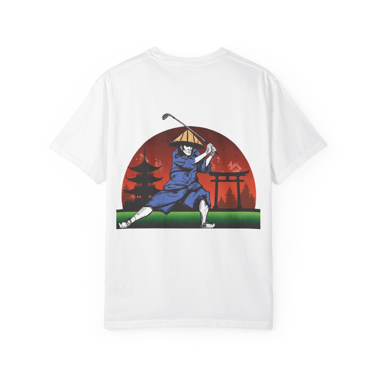 Zen Spot Golf Custom Japanese Sunset Samurai Golfer Graphic T-Shirt