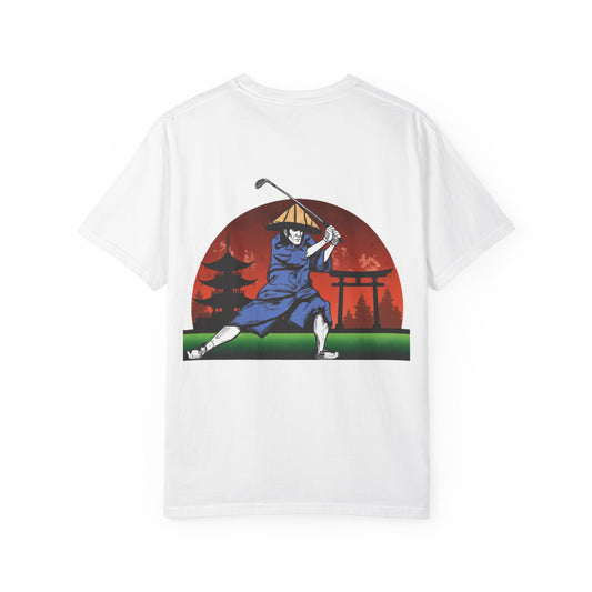 Zen Spot Golf Custom Japanese Sunset Samurai Golfer Graphic T-Shirt