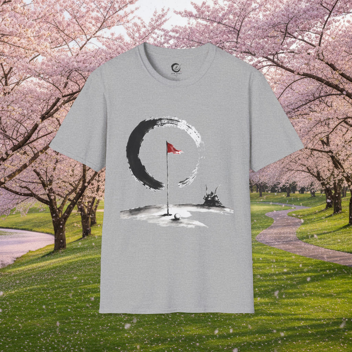 Zen Golf T-Shirt — Minimalist Golf Flag & Enso Circle Tee