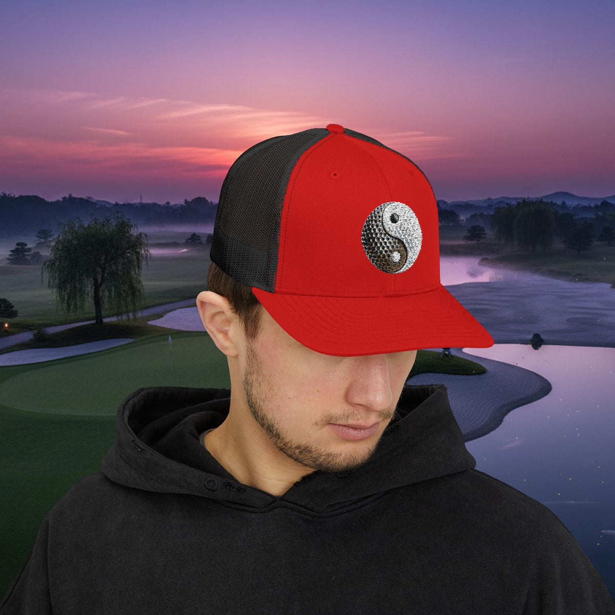 Embroidered "Yin Yang Golf Ball" Trucker Cap