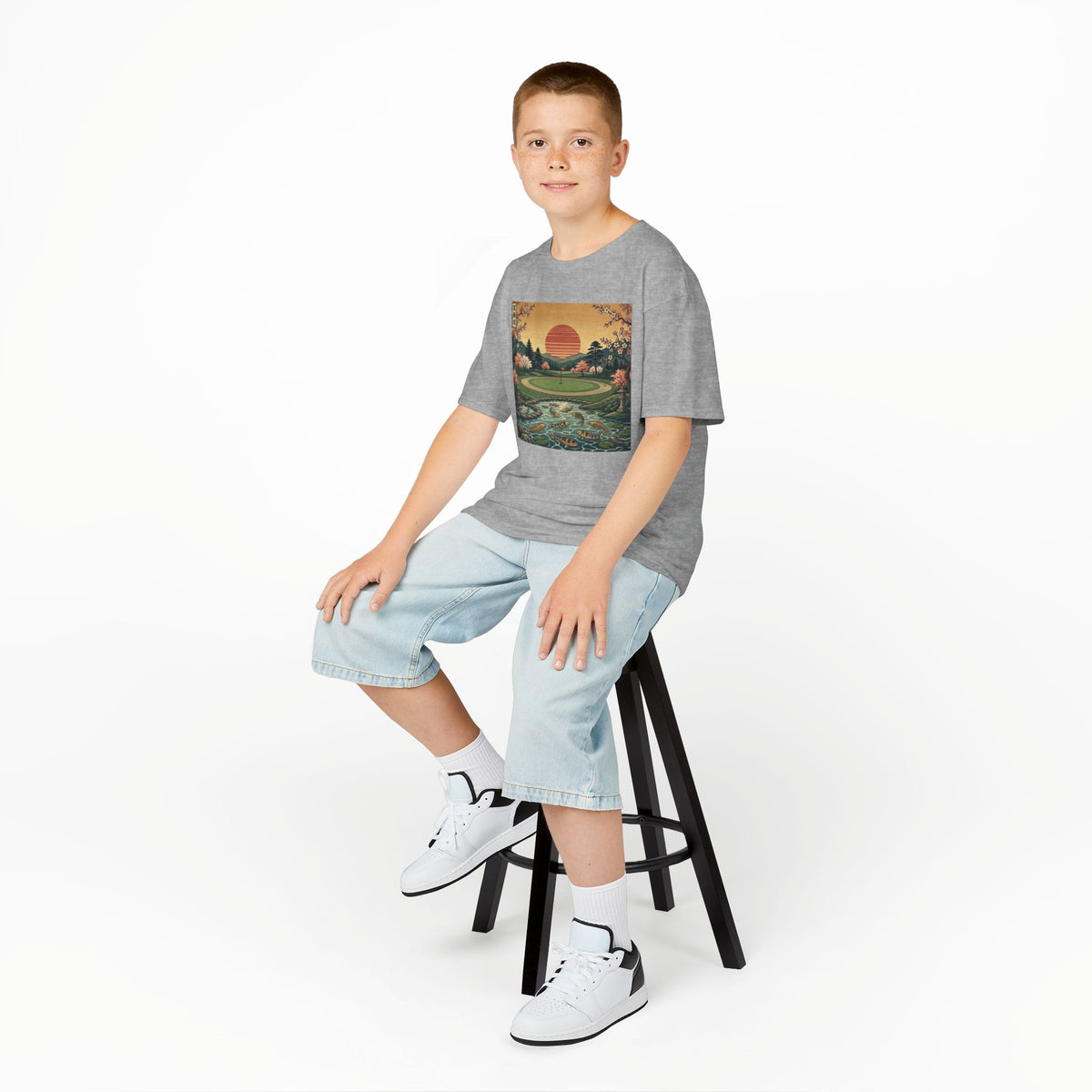 Vintage Japanese Sunset Golf Course Graphic Kids T-Shirt