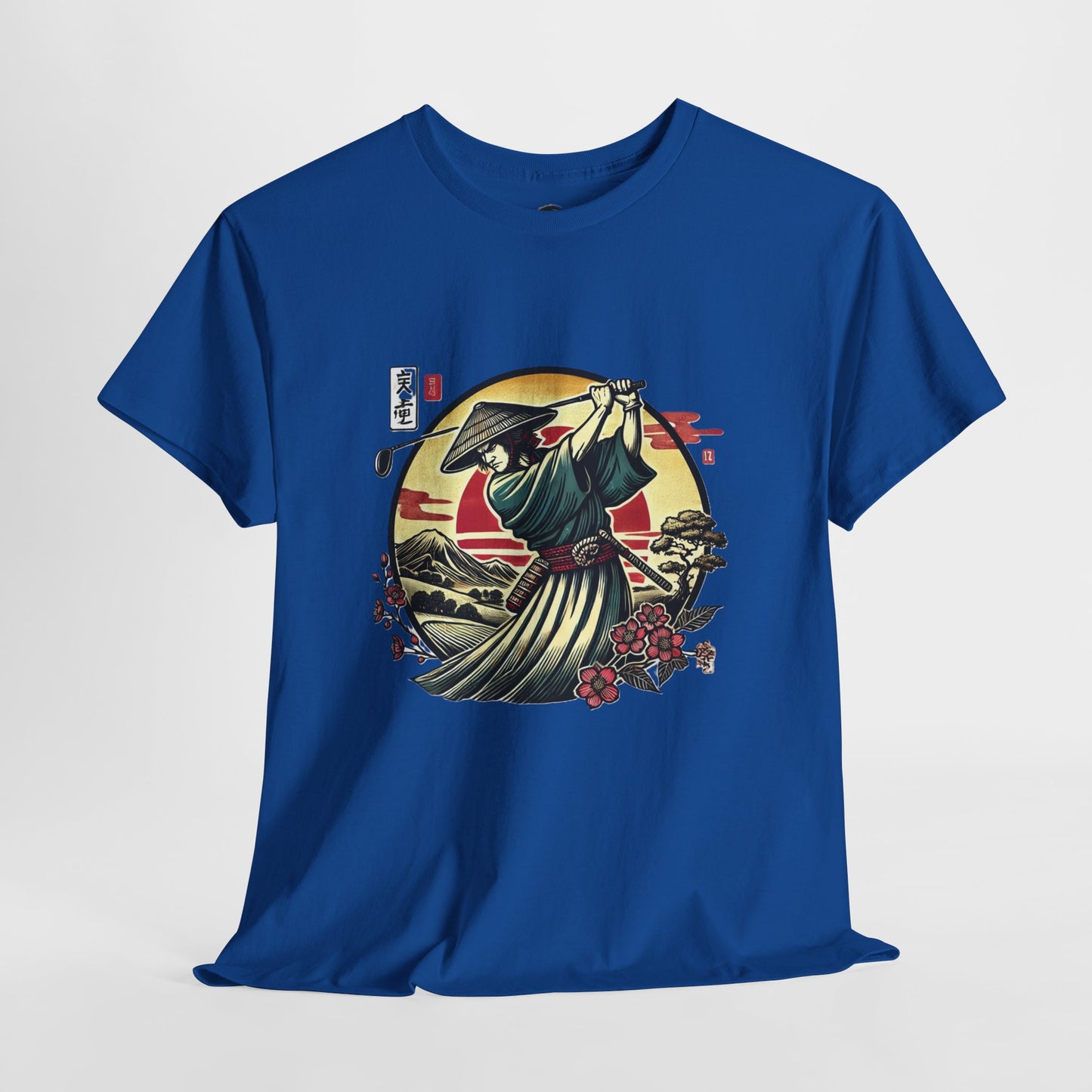 Zen Spot Customized Gildan Samurai Golfer Sunset T‑Shirt — Japanese Warrior Graphic Tee