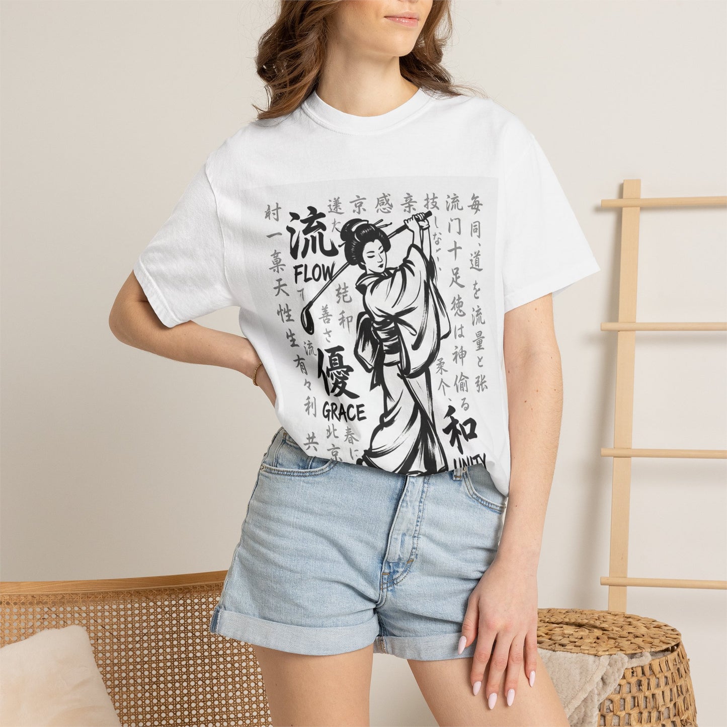 Zen Spot Golf Custom Geisha Kanji Flow, Grace, & Unity T-Shirt
