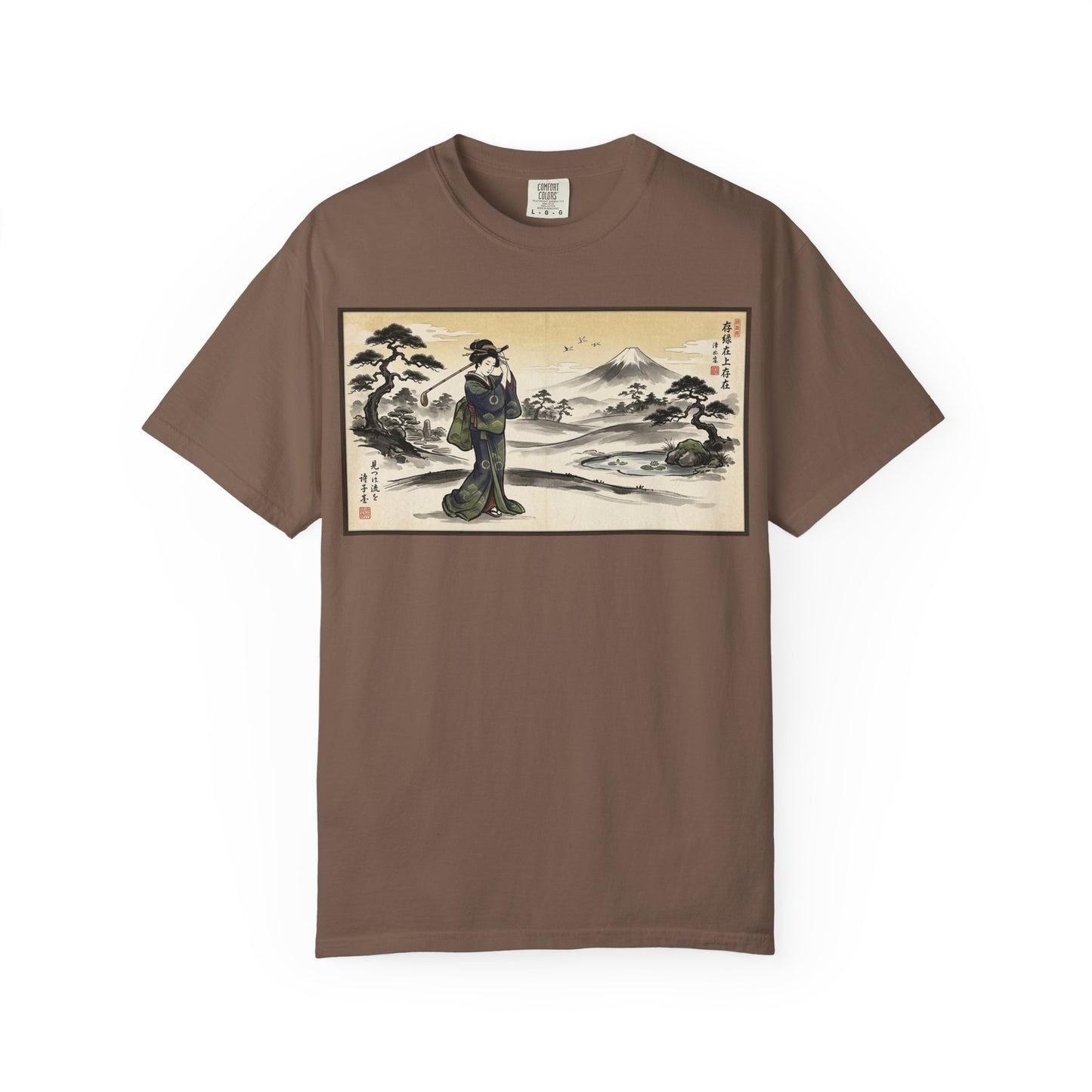 Japanese Ukiyo-e Landscape T-Shirt — Vintage Geisha & Mount Fuji Graphic Tee