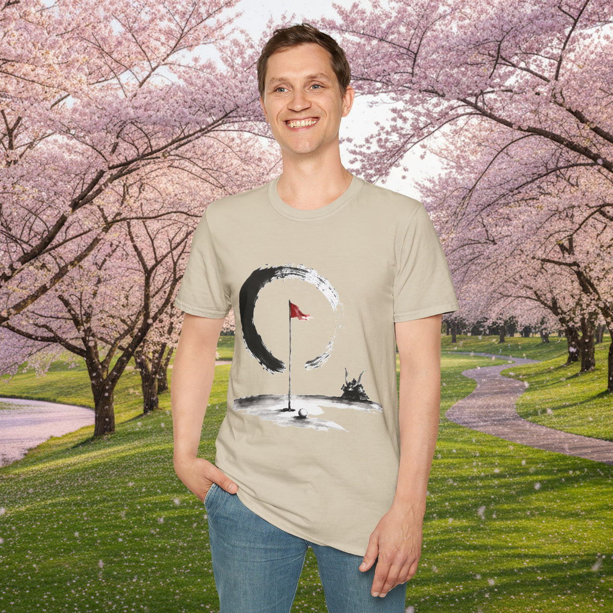 Zen Golf T-Shirt — Minimalist Golf Flag & Enso Circle Tee