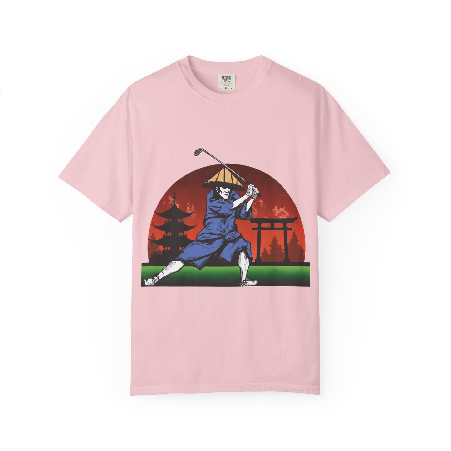 Zen Spot Golf Custom Japanese Sunset Samurai Golfer Graphic T-Shirt