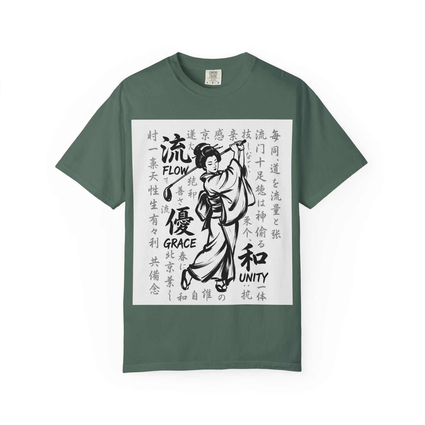 Zen Spot Golf Custom Geisha Kanji Flow, Grace, & Unity T-Shirt