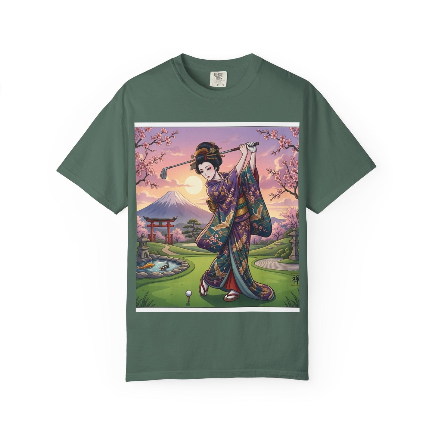 Zen Spot Golf Custom Kimono Art Geisha Golfing Sunset T-Shirt