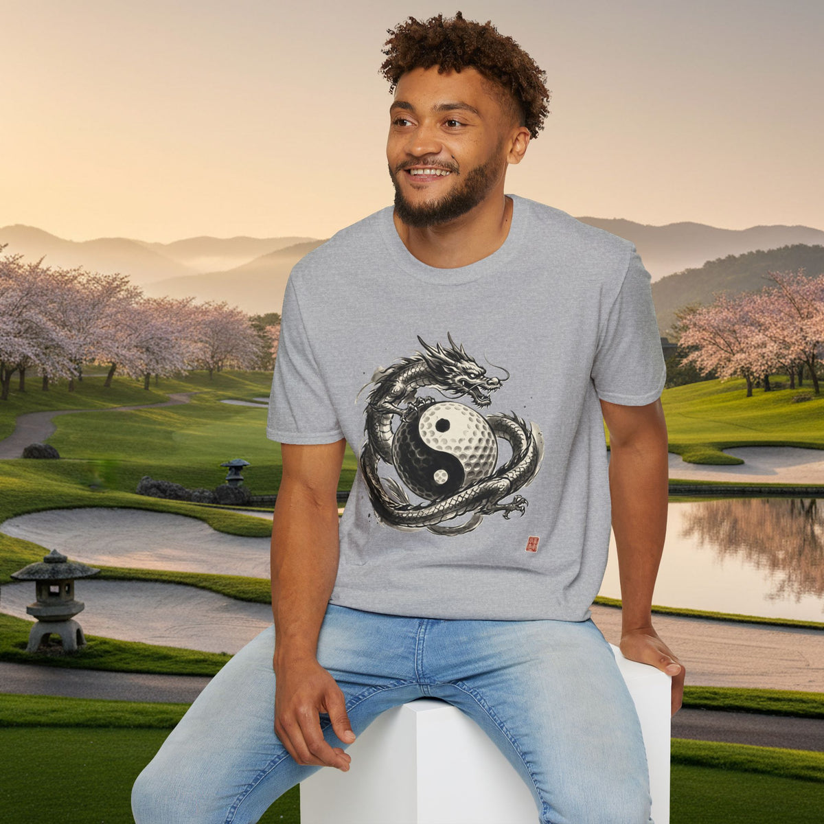 Yin Yang Golf Ball Dragon Golf T-Shirt — Asian Dragon Golf Ball Tee