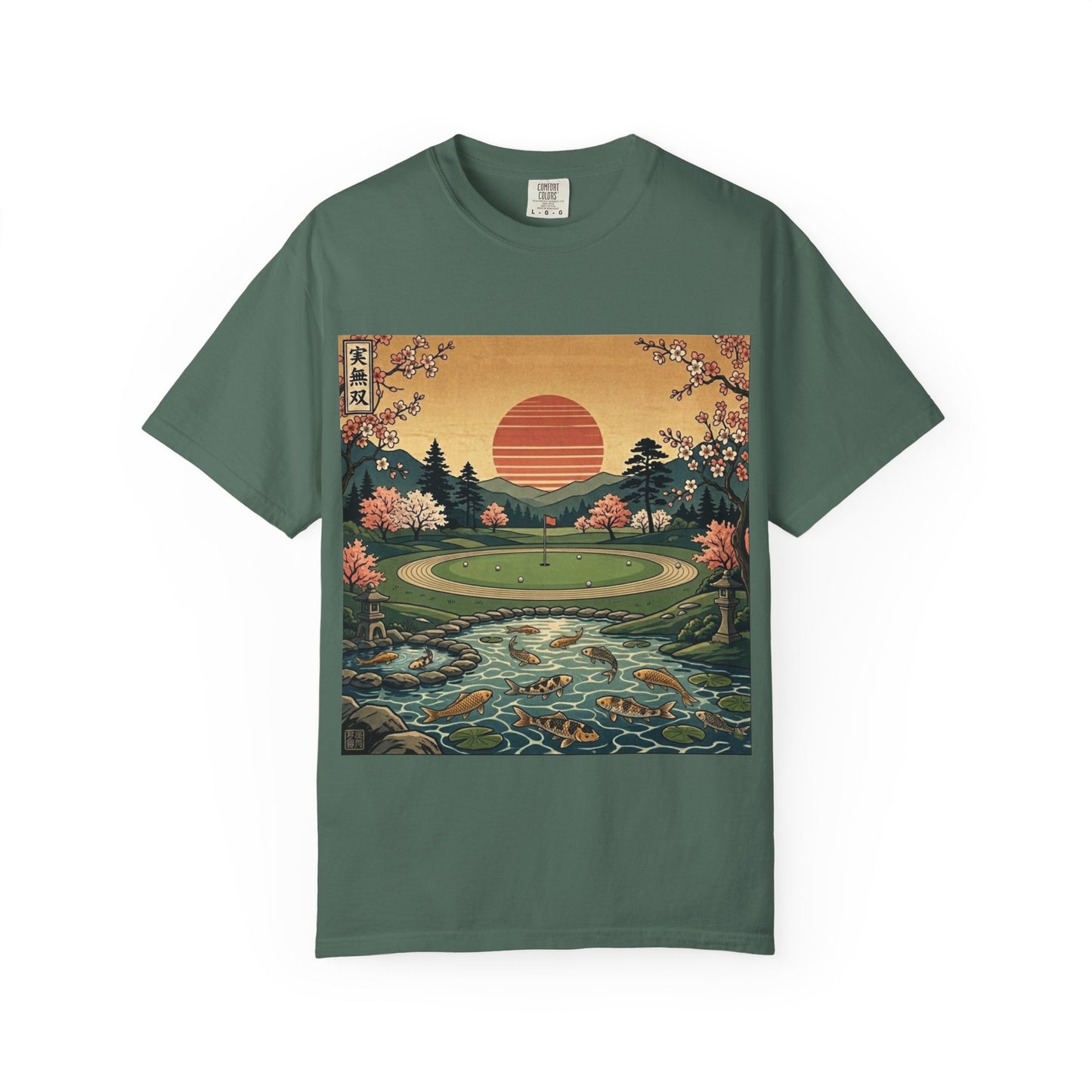 Zen Spot Golf Custom Vintage Scenic Golf Course Sunset Graphic T-Shirt