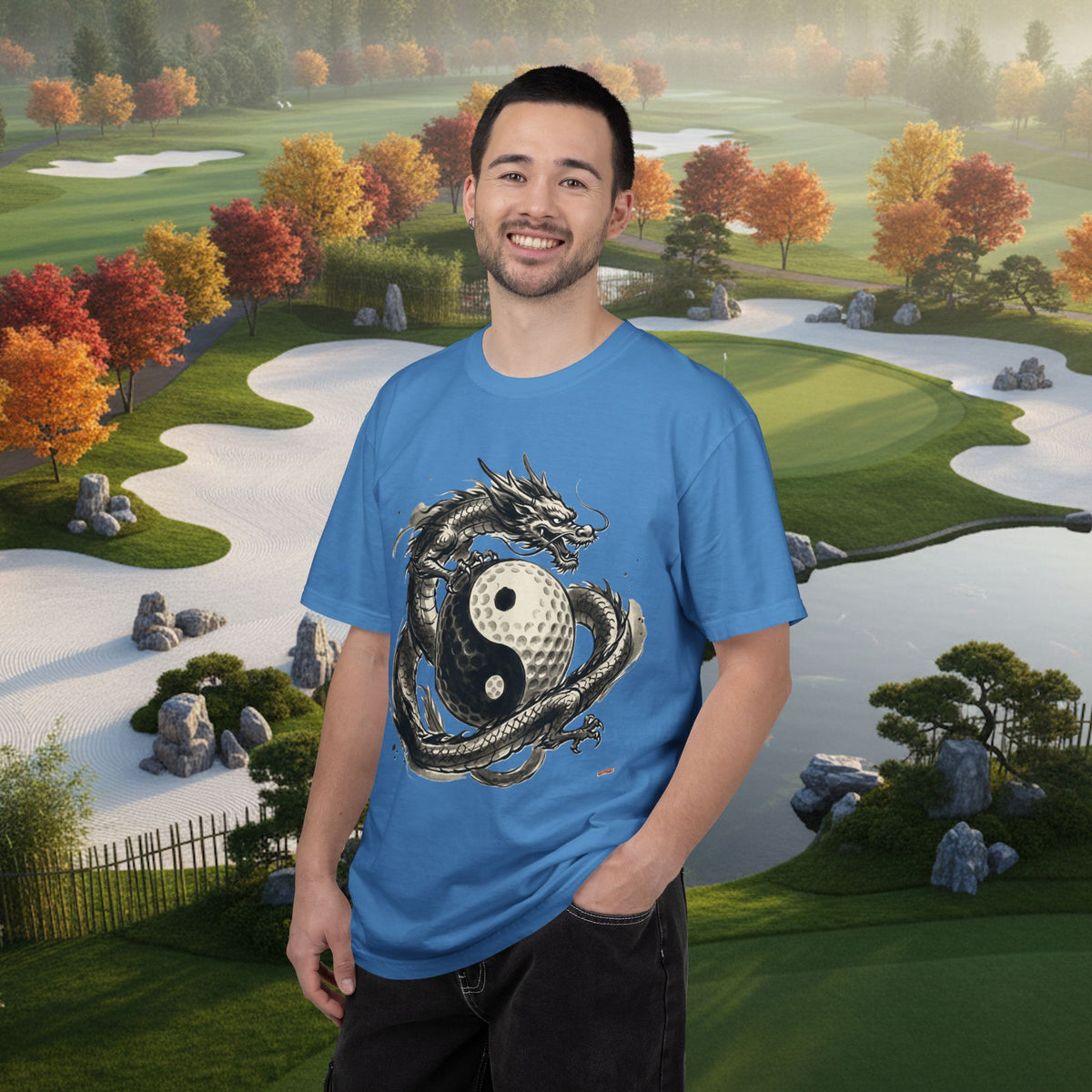 Yin Yang Golf Ball Dragon Golf Tee — Asian Ink Dragon Golf Ball T-Shirt
