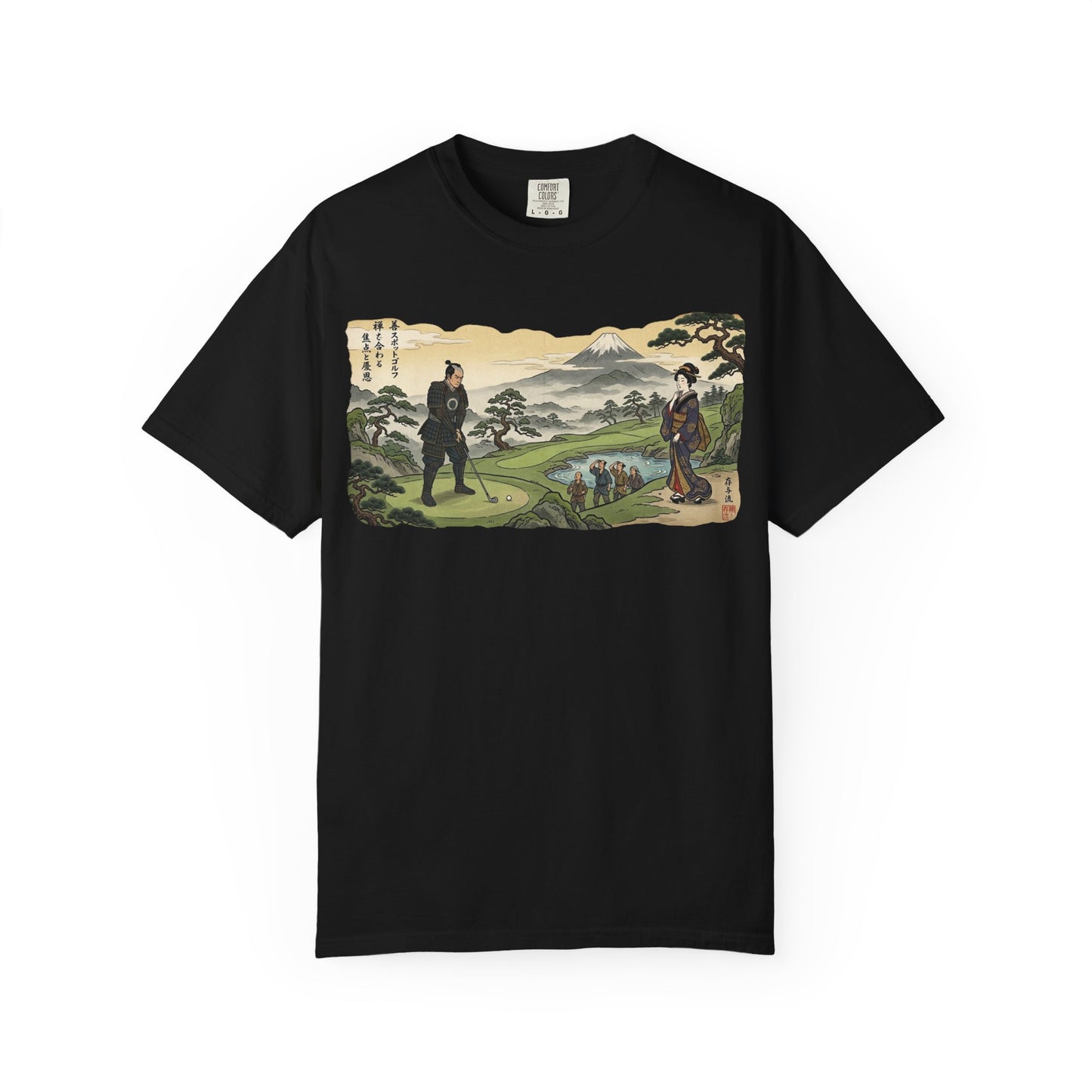 Zen Spot Custom Vintage Samurai Golfer Mount Fuji Landscape Graphic T-Shirt
