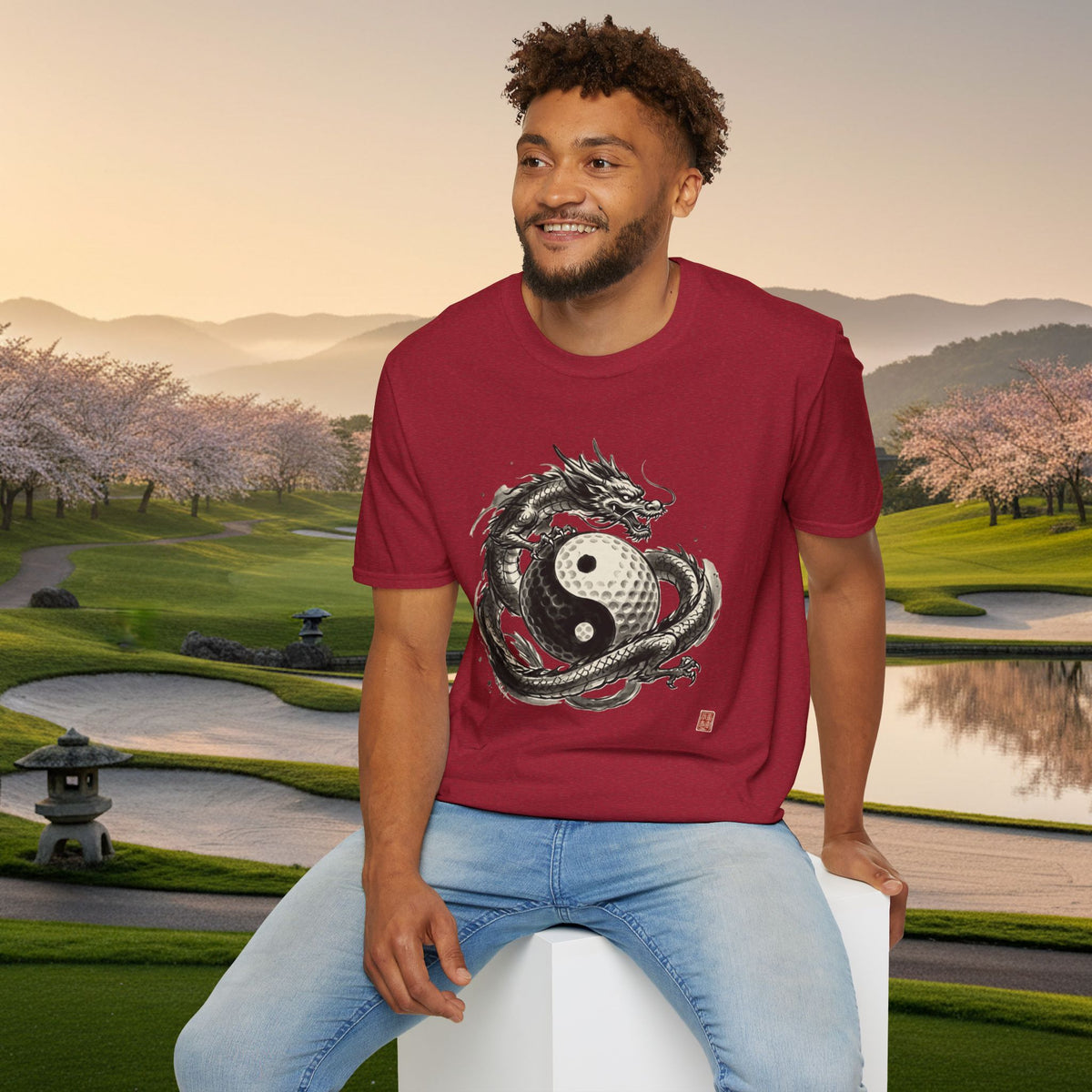 Yin Yang Golf Ball Dragon Golf T-Shirt — Asian Dragon Golf Ball Tee