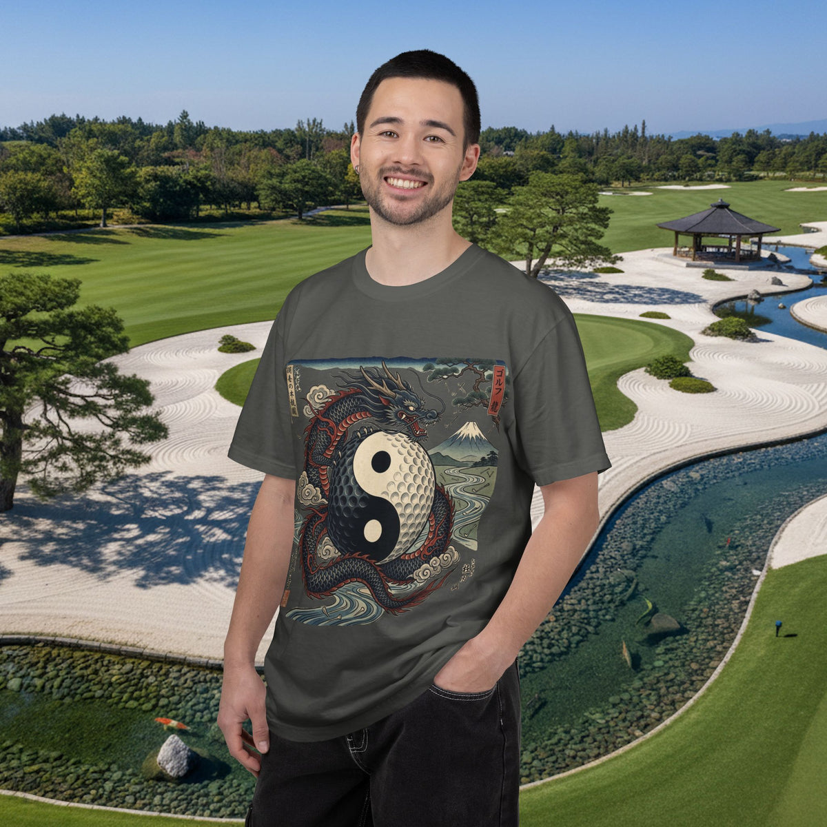 Yin Yang Golf Ball Dragon T-Shirt — Vintage Japanese Wave Martial Arts Tee