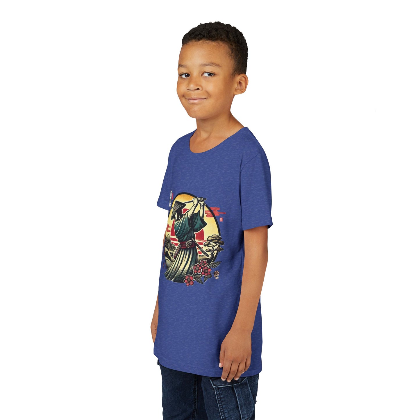 Zen Spot Golf Custom Samurai Golfer Sunset Graphic Youth T-Shirt