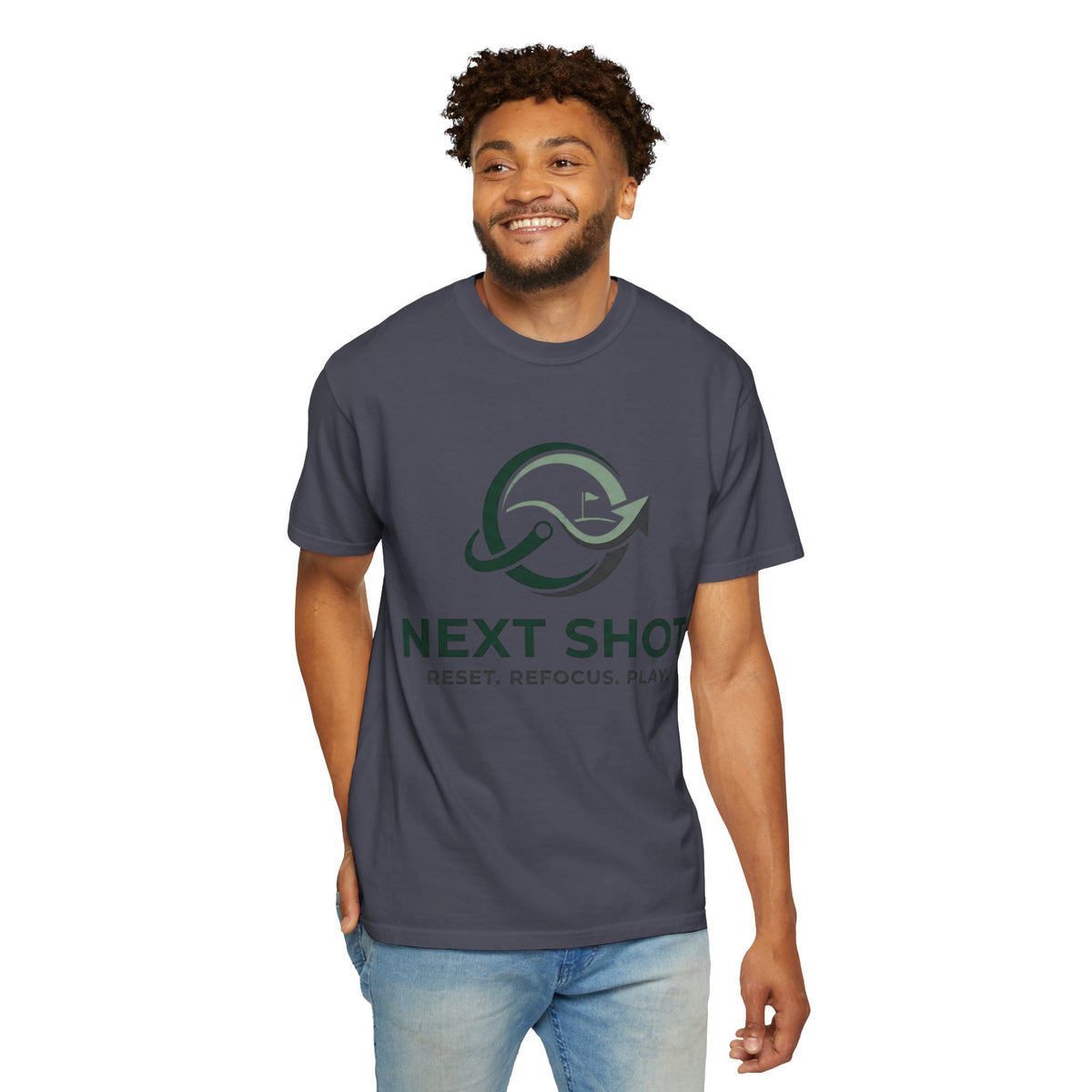 Next Shot T-Shirt — "Reset. Refocus. Play." Golf Graphic Tee