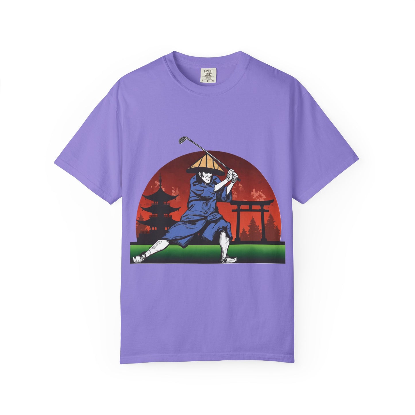 Zen Spot Golf Custom Japanese Sunset Samurai Golfer Graphic T-Shirt