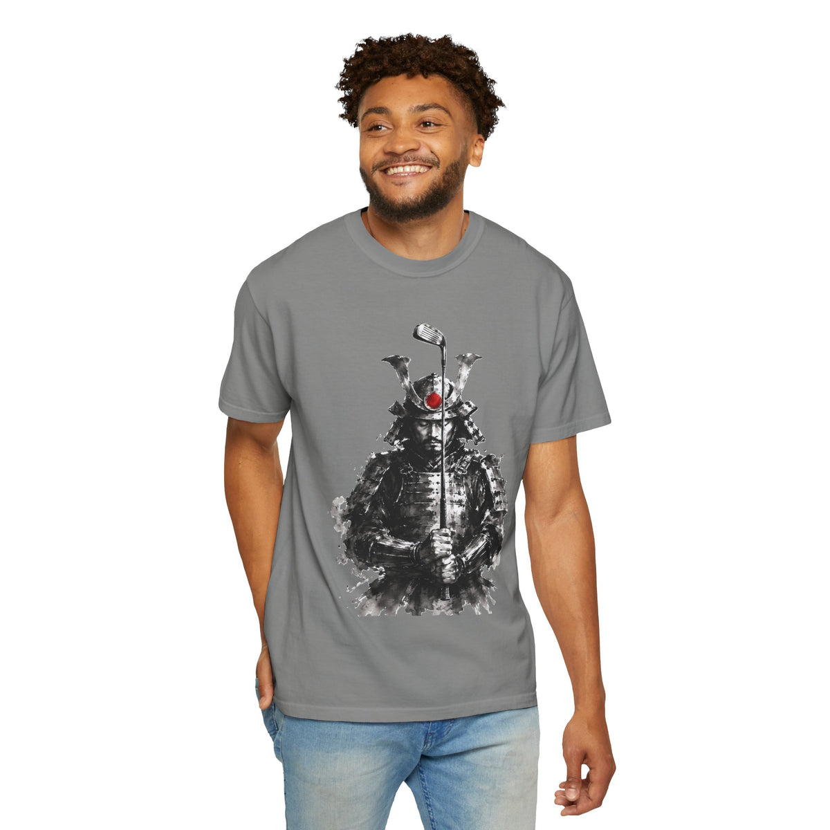 Samurai Golf T-Shirt — Ink Brush Warrior "The Focused Ronin" Design