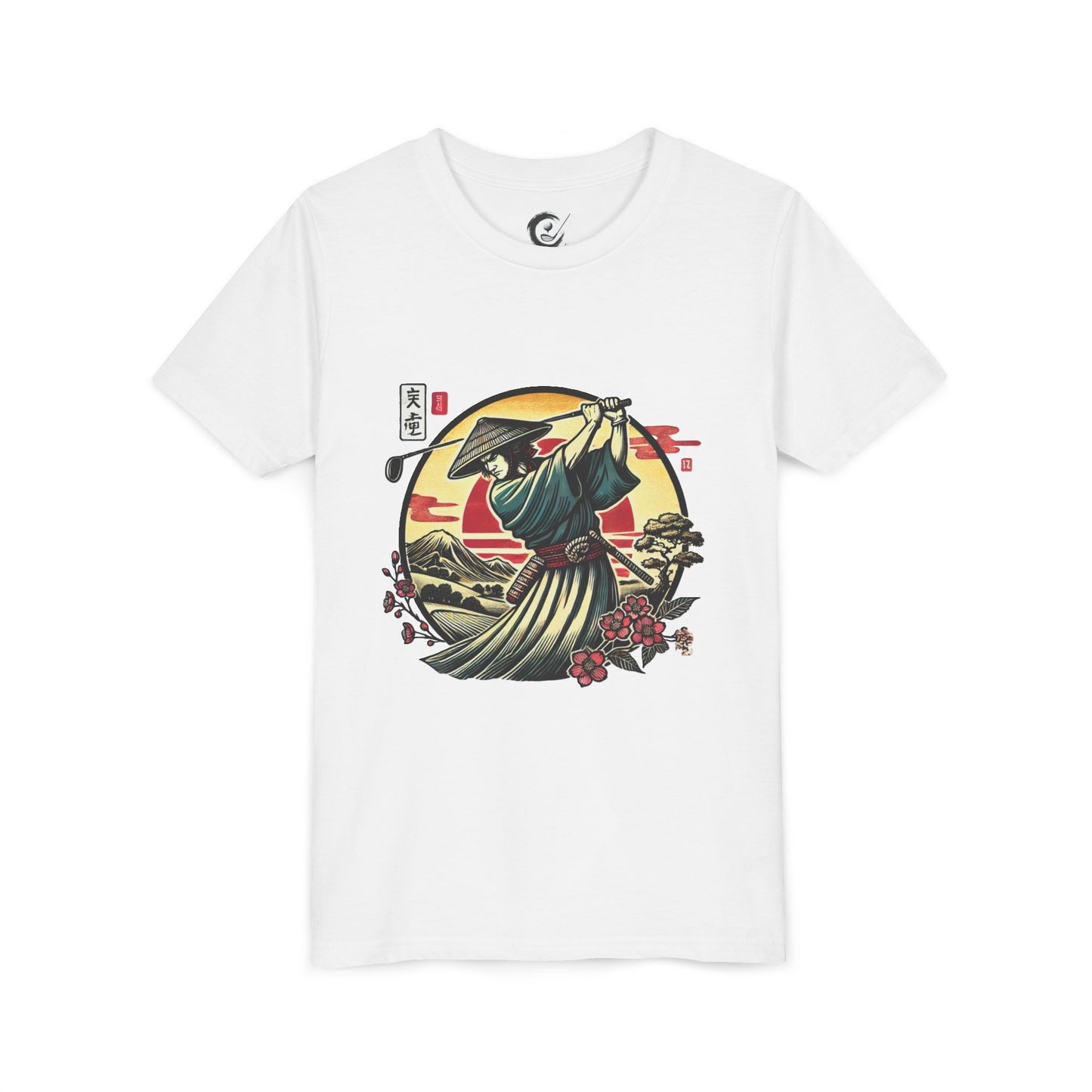 Zen Spot Golf Custom Samurai Golfer Sunset Graphic Youth T-Shirt