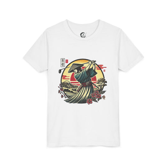 Zen Spot Golf Custom Samurai Golfer Sunset Graphic Youth T-Shirt