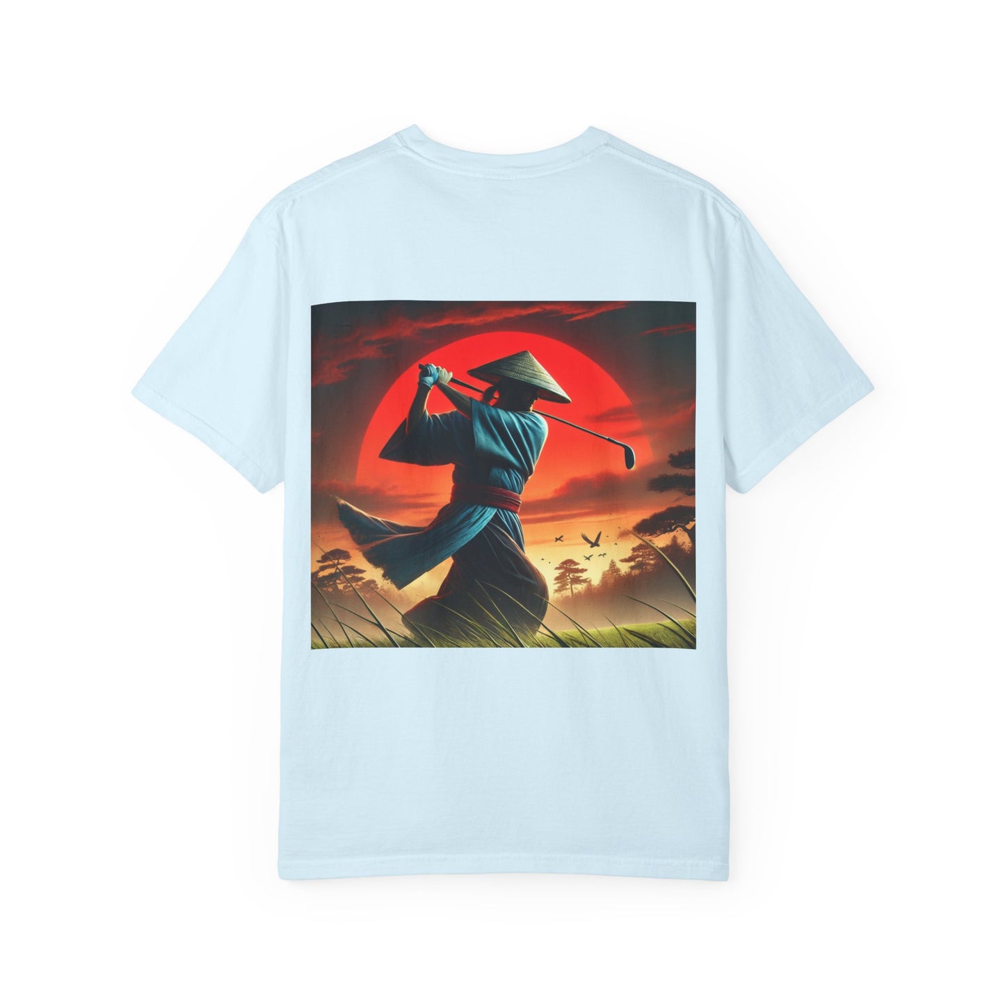 Zen Spot Golf Custom Sunset Warrior Samurai Golfer Graphic T-Shirt