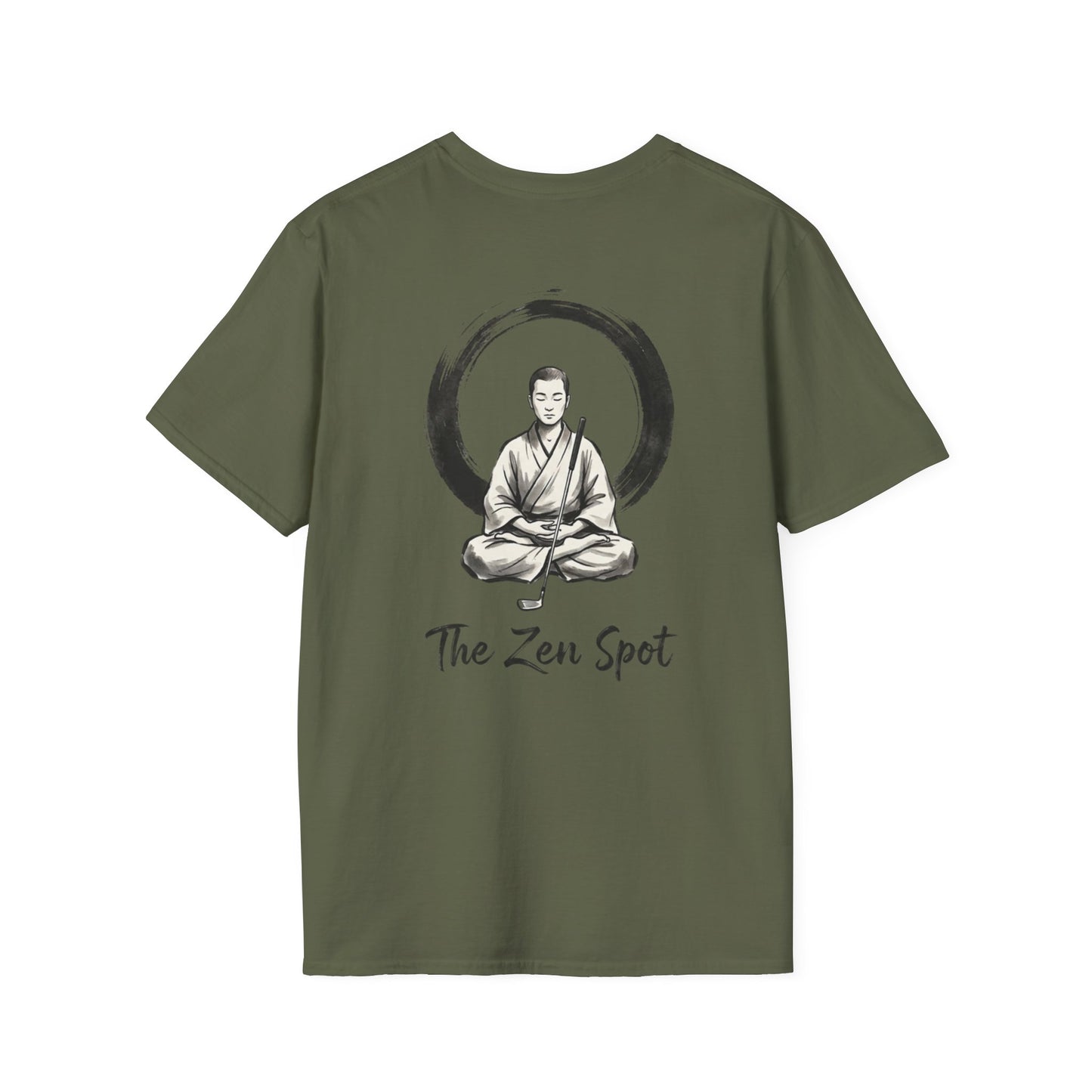 Zen Spot Golf Custom Gildan Zen Buddha Golfer Enso Circle illustration "The Zen Spot" logo T-Shirt
