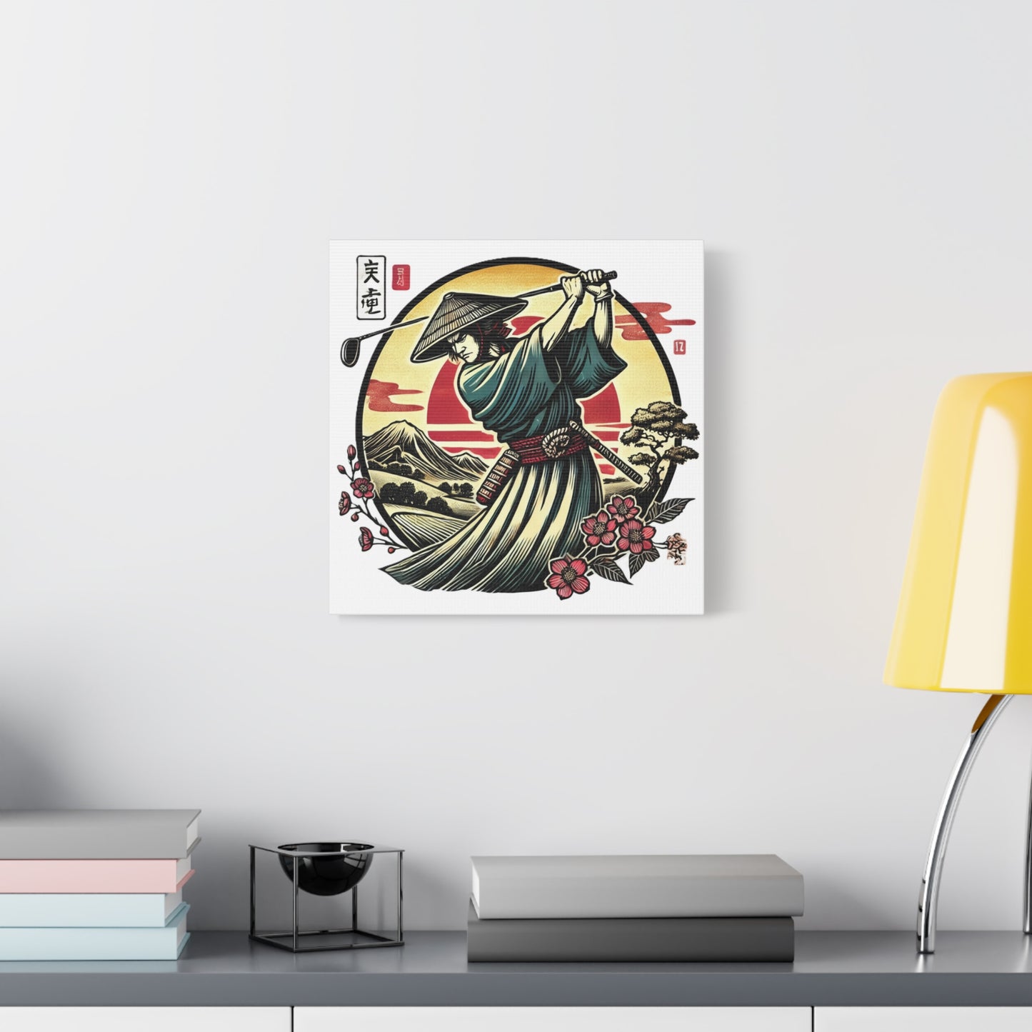 Custom Samurai Golfer Canvas Print — Japanese Sunset Martial Arts Golf Wall Art