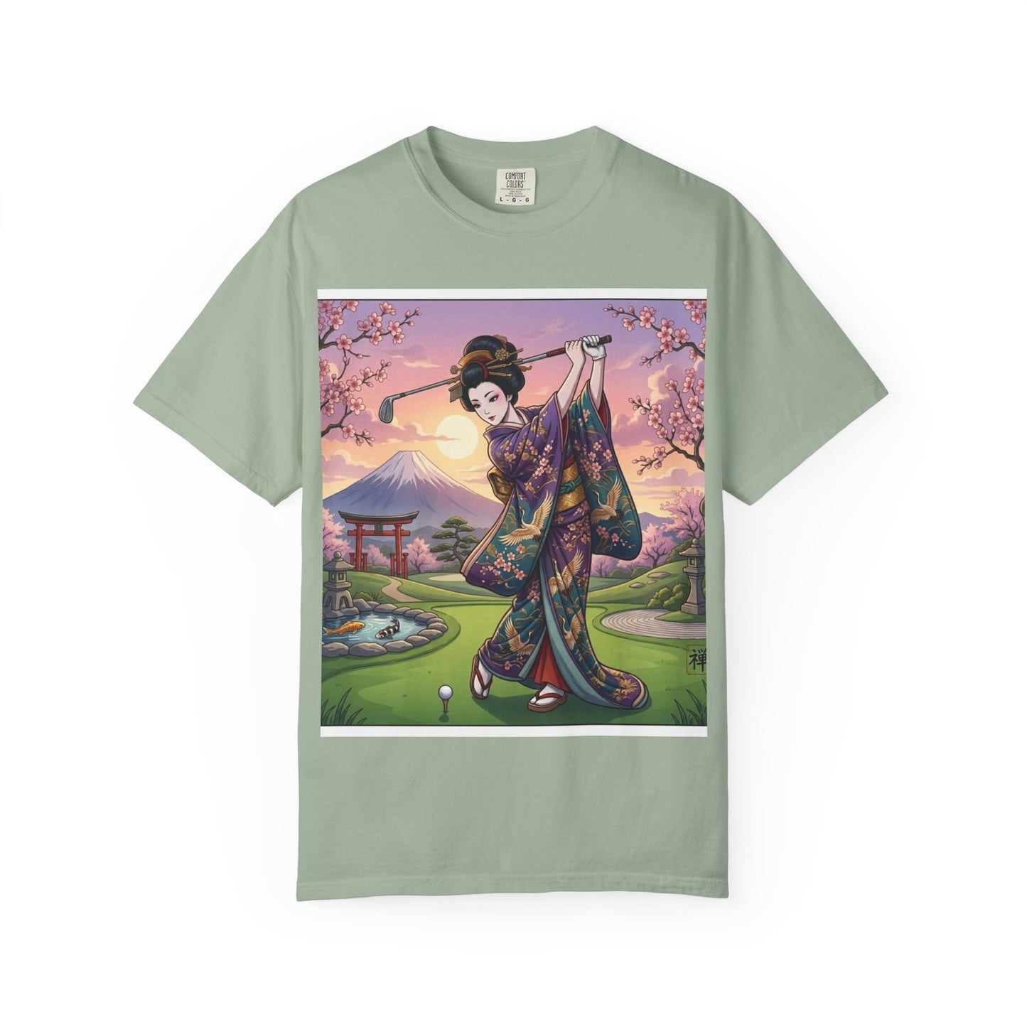 Zen Spot Golf Custom Kimono Art Geisha Golfing Sunset T-Shirt