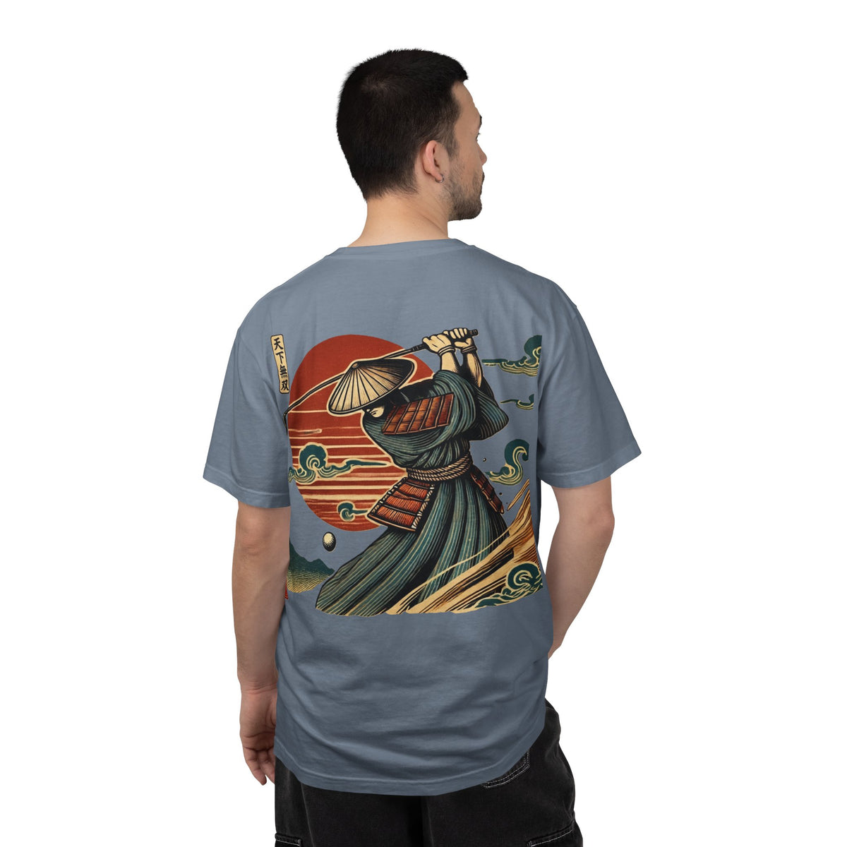 Vintage Samurai Golfer Sunset Front and Back Graphic T-Shirt