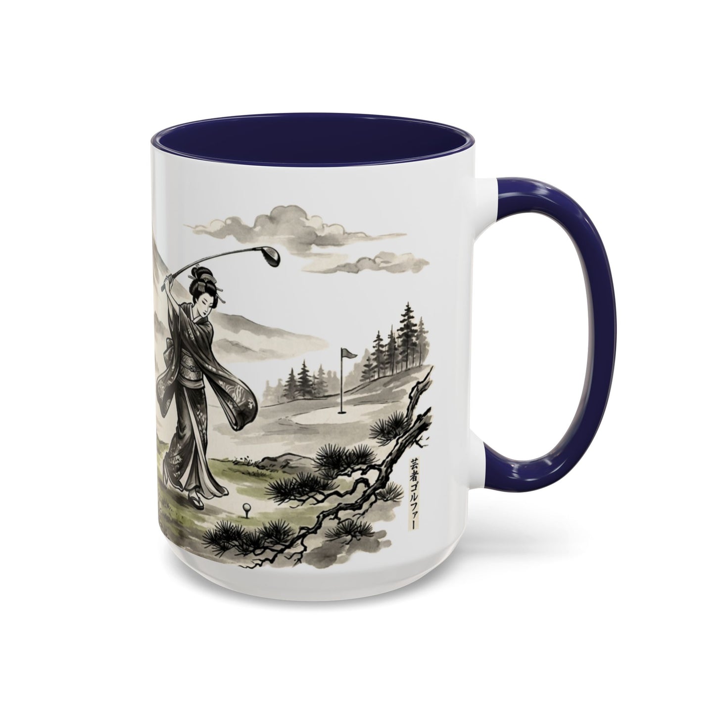 Zen Spot Golf Custom Japanese Golf Scene Accent Coffee Mug Ukiyo-e Style Golfing Geisha (11/15oz)