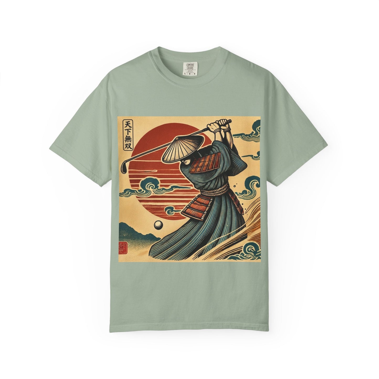 Zen Spot Golf Custom Vintage Japanese Samurai Golfer Sunset Graphic T-Shirt